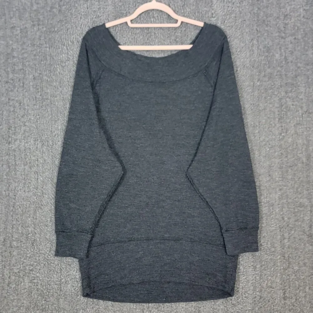 We the Free People Palisades Off The Shoulder Slouchy Thermal Top Womens L Gray